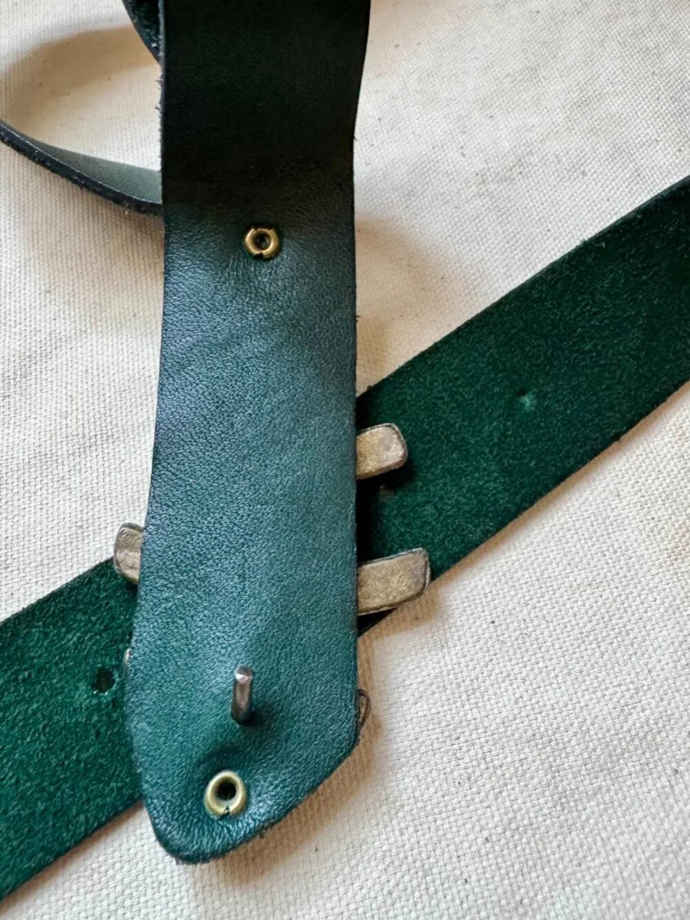 Vintage Handmade Green Leather Suede Belt with Fishbone Buckle